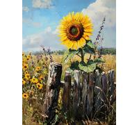 RKFLGEW Set De Cuentas De Bordado Diy Girasoles Junto A La Valla Patrón De Bordados Con Cuentas，Kit De Bordado Con Cuentass，Juego De Perla Para Colgar En La Pared En 3D 40x50cm