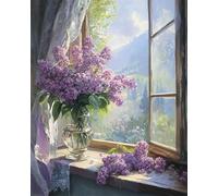 RKFLGEW Set De Cuentas De Bordado Diy Lilas En Un Jarrón Kit De Bordado Con Cuentas,Juego De Costura,Patrón De Bordados,Decoración,Arte Mural 40x50 cm