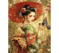 RKFLGEW Set De Cuentas De Bordado Diy Mujer Con Kimono De Anime Kits De Punto De Cruz Con Cuentas, Juego De Bordado Estampado Para Adultos, Arte Mural 40x50cm
