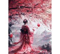 RKFLGEW Set De Cuentas De Bordado Diy Mujer Kimono Y Árbol De Flores Kit De Bordado Con Cuentas, Juego De Costura, Patrón De Bordados, Decoración, Arte Mural 50x70cm
