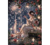 RKFLGEW Set De Cuentas De Bordado Diy Niña Con Kimono Y Flores Kit De Bordado Con Cuentas,Juego De Costura,Patrón De Bordados,Decoración,Arte Mural 40x50 cm