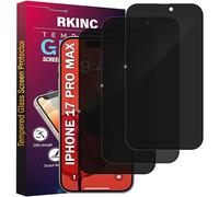 RKINC Protector pantalla privacidad para iPhone 17 Pro Max, [3 Piezas] Cristal templado película de vidrio, Ángulo de privacidad mejorado, Dureza 9H, Sin Burbujas