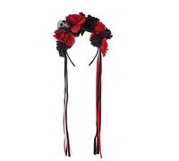 RKJRTK Diadema de calavera gótica coronas de flores para mujeres góticas con borla diadema de Halloween día de las coronas de flores muertas para mujeres