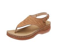 RKK Sandalias Planas De Verano For Mujer, Sandalias Ortopédicas, Chanclas, Hebilla De Cinturón, Zapatos Femeninos, Zapatillas De Mujer A La Moda Roma(Brown,40)