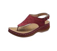 RKK Sandalias Planas De Verano For Mujer, Sandalias Ortopédicas, Chanclas, Hebilla De Cinturón, Zapatos Femeninos, Zapatillas De Mujer A La Moda Roma(Wine red,40)