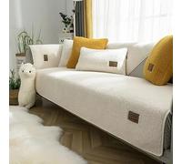 RKK Sherpa Fleece Sofa Cover, Couch Covers Super Soft Thickened Warm Plush Couch Cover Fuzzy Furry Couch Cover Non Slip Sofa Slipcover Furniture Protector Cushion(Beige,35 * 94")