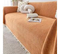 RKK Sofa Cover Vintage Couch Cover for Dogs Couch Cushion Covers with Tassel Herringbone Chenille Sofa Towel Boho Sofa Covers for 3 Cushion Couch(Orange,180x380cm)