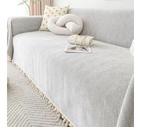 RKK Sofa Cover Vintage Couch Cover for Dogs Couch Cushion Covers with Tassel Herringbone Chenille Sofa Towel Boho Sofa Covers for 3 Cushion Couch(Light Grey,180x230cm)