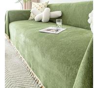 RKK Sofa Cover Vintage Couch Cover for Dogs Couch Cushion Covers with Tassel Herringbone Chenille Sofa Towel Boho Sofa Covers for 3 Cushion Couch(Green,180x130cm)