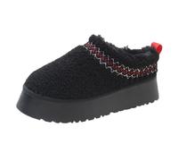 RKK Women's Platform Slippers and Ankle Boots 2024 Platform Slides Short Plush Comfort Cotton Shoes Winter Snow Boots(Black,37)