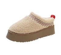 RKK Women's Platform Slippers Mini Boots Warm Fur Ankle Boots Short Plush Lined Thick Sole Fuzzy Comfort Home Cotton Shoes Winter Snow Boots(Khaki,5)