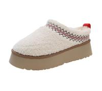RKK Women's Platform Slippers Mini Boots Warm Fur Ankle Boots Short Plush Lined Thick Sole Fuzzy Comfort Home Cotton Shoes Winter Snow Boots(Beige,5)