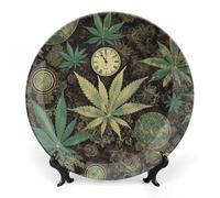 Rkklvbns A Puff in Time - Platos decorativos de marihuana de marihuana de 10 pulgadas, platos decorativos de porcelana china de hueso con soporte de exhibición, platos de postre para decoración de