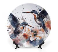 Rkklvbns Art with Lily Flowers Birds Watercolor - Platos decorativos de cerámica de 10 pulgadas, plato decorativo de porcelana de hueso con soporte de exhibición, platos de postre para decoración de