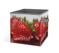 Rkklvbns Contenedores de almacenamiento de frutas de fresa roja, cesta de almacenamiento plegable con asas, organizador grande de tela para organizar libros, mantas, juguetes
