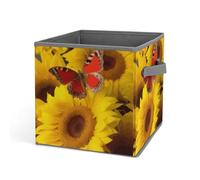 Rkklvbns Contenedores de almacenamiento de girasoles amarillos con mariposas rojas, cesta de almacenamiento plegable con asas, organizador de tela grande para organizar libros, mantas, juguetes