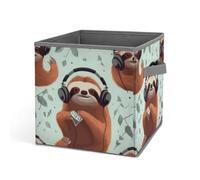 Rkklvbns Divertidos contenedores de almacenamiento de música de perezoso de animales, cesta de almacenamiento plegable con asas, organizador grande de tela para organizar libros, mantas, juguetes