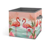 Rkklvbns Dos contenedores de almacenamiento de flamencos rojos, cesta de almacenamiento plegable con asas, organizador grande de tela para organizar libros, mantas, juguetes