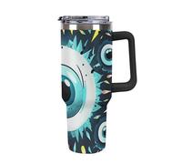 Rkklvbns Evil Eyes - Taza de café de viaje, vaso de 40 onzas con asa y tapa con popote, taza de coche de gran capacidad a prueba de fugas, mantiene el frío o el calor para gimnasio, deportes de viaje
