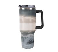 Rkklvbns Lighthouse In Storm - Taza de café de viaje, vaso de 40 onzas con asa y tapa con popote, taza de coche de gran capacidad a prueba de fugas, mantiene el frío o el calor para gimnasio, viajes y