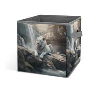 Rkklvbns Lion on Rock - Contenedores de almacenamiento, cesta de almacenamiento plegable con asas, organizador grande de tela para organizar libros, mantas, juguetes