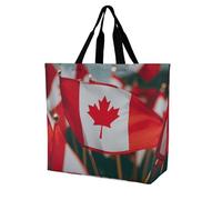 Rkklvbns Muchas pequeñas banderas canadienses para mujer, bolsa de hombro para comestibles, bolsa de almacenamiento portátil, ligera, duradera, para el trabajo, viajes, bolsa casual