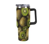 Rkklvbns Pile of Kiwis - Taza de café de viaje, vaso de 40 onzas con asa y tapa con popote, taza de coche de gran capacidad a prueba de fugas, mantiene el frío o el calor para gimnasio, deportes de