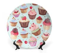 Rkklvbns - Platos decorativos con patrón de magdalenas, platos decorativos de cerámica de 8 pulgadas, plato decorativo de porcelana con soporte de exposición, platos de postre para decoración de pared