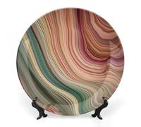 Rkklvbns Platos decorativos de cerámica con rayas verdes y grises de 8 pulgadas, plato decorativo de porcelana de hueso con soporte de exhibición, platos de postre para decoración de pared del hogar y