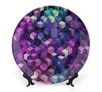 Rkklvbns Platos decorativos de cerámica de 25,4 cm con forma de cubos de color abstracto, platos decorativos de porcelana china con soporte de exhibición, platos de postre para decoración de pared en