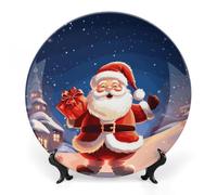 Rkklvbns Platos decorativos de Navidad de Papá Noel, platos de cerámica de 8 pulgadas, plato decorativo de porcelana china con soporte de exhibición, platos de postre para decoración de pared en el