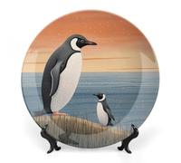 Rkklvbns Platos decorativos de pingüino dibujados a mano, platos de cerámica de 6 pulgadas, plato decorativo de porcelana china con soporte de exhibición, platos de postre para decoración de pared en