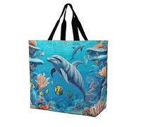 Rkklvbns Seabed Coral Fish Dolphins - Bolsa de hombro para mujer, bolsa de almacenamiento portátil, ligera, duradera, para trabajo, viajes, casual
