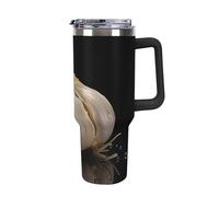 Rkklvbns - Taza de café de viaje con ajo crudo, vaso de 40 onzas con asa y tapa de popote, taza de coche de gran capacidad a prueba de fugas, mantiene frío o caliente para gimnasio, deportes de viaje