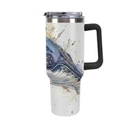 Rkklvbns Taza de café de viaje con imagen de una ballena, vaso de 40 onzas con asa y tapa con popote, taza de coche de gran capacidad a prueba de fugas, mantiene el frío o el calor para gimnasio