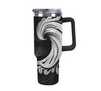 Rkklvbns Taza de café de viaje con imagen en blanco y negro, vaso de 40 onzas con asa y tapa con popote, taza de coche de gran capacidad a prueba de fugas, mantiene el frío o el calor para gimnasio