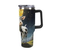 Rkklvbns Taza de café de viaje Cow over The Moon, vaso de 40 onzas con asa y tapa con popote, taza de coche de gran capacidad a prueba de fugas, mantiene el frío o el calor para gimnasio, viajes y