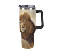 Rkklvbns Taza de café de viaje de oveja león, vaso de 40 onzas con asa y tapa con pajita, taza de coche de gran capacidad a prueba de fugas, mantiene el frío o el calor para gimnasio, deportes de