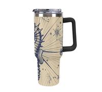 Rkklvbns Taza de café de viaje estilo carta náutica, vaso de 40 onzas con asa y tapa con popote, taza de coche de gran capacidad a prueba de fugas, mantiene el frío o el calor para gimnasio, viajes y