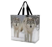 Rkklvbns Two Wolves Walking in The Snow - Bolsa de mano para mujer, bolsa de hombro para comestibles, bolsa de almacenamiento portátil, ligera, duradera, para el trabajo, viajes, bolsa casual