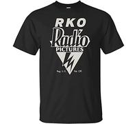 RKO - Camiseta de manga corta para hombre, diseño de radio, imágenes, estudio de cine, retro, 1930, 1940, cuello redondo, unisex, 100% algodón, Negro, M