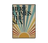 Rkundrne Cartel de metal vintage con texto en inglés "Here Comes The Sun" para jardín, dormitorio, cafetería, bar, cueva de hombre, decoración de pared, póster de metal de 20 x 30 cm