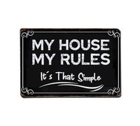 Rkundrne Cartel de metal vintage con texto en inglés «My House My Rules It's That Simple» para jardín, dormitorio, cafetería, bar, cueva de hombre, decoración de pared, póster de metal de 8 x 12