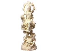 RKYRRKI Estatua de Quan Yin de agua y luna en pose de Royal Ease, diosa de la misericordia Kwan Yin, decoración de escultura Kwan Yin, adornos de Feng Shui de frutas de marfil, color blanco,