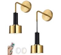 RKYRRKI Juego de 2 lámparas de pared modernas minimalistas que funcionan con pilas, apliques de pared remotos dorados para lámpara colgante de pared inalámbrica alimentada por pilas, color negro, de