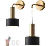 RKYRRKI Juego de 2 lámparas de pared modernas minimalistas que funcionan con pilas, apliques de pared remotos dorados para lámpara colgante de pared inalámbrica alimentada por pilas, color negro, de