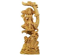 RKYRRKI Kuan Yin Figura de boj diosa china de la compasión en la luna creciente Quan Yin, adorno de escultura coleccionable, decoración para el hogar y la oficina, madera,