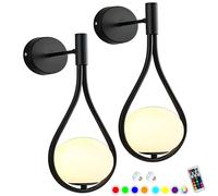 RKYRRKI Lámpara de pared minimalista contemporánea de globo de cristal, funciona con pilas, juego de 2, luces de pared recargables por USB, con cableado, accesorio remoto inalámbrico para sala de