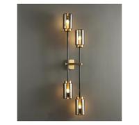 RKYRRKI Luxury Wall Lamp Hotel Living Room Smokey Gray Glass Lamps Post Modern Indoor Decoration Linear Brass All Copper LED Wall Lights,Simple