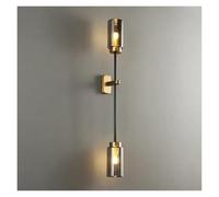 RKYRRKI Luxury Wall Lamp Hotel Living Room Smokey Gray Glass Lamps Post Modern Indoor Decoration Linear Brass All Copper LED Wall Lights,Simple